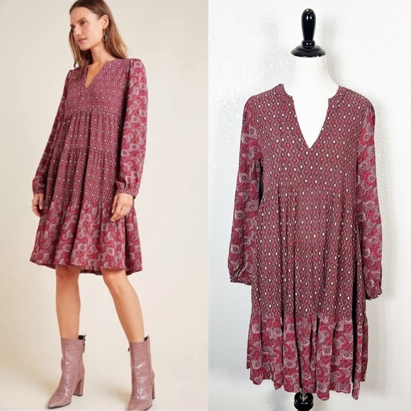 Anthropologie Dresses & Skirts - Maeve by Anthropologie Women’s Amber Tiered Long Sleeve Tunic Dress Size Medium